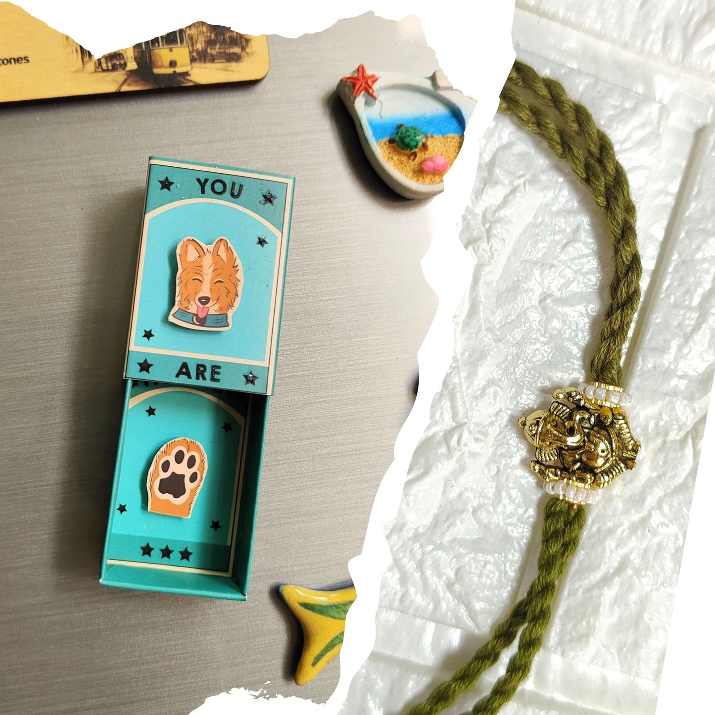(7 options) Funny & Quirky Rakhi combo gift for Brother (Fridge Magnet + Rakhi)