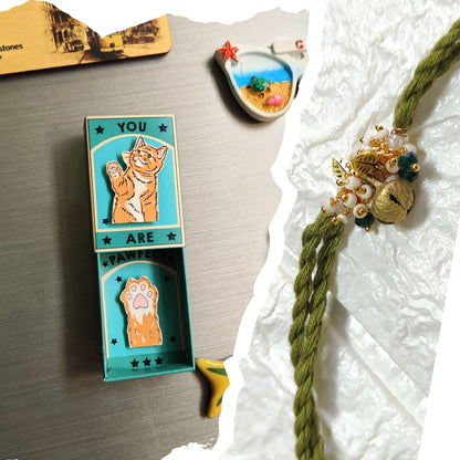 (7 options) Funny & Quirky Rakhi combo gift for Sister (Fridge Magnet + Rakhi)