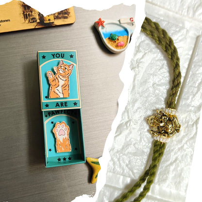 (7 options) Funny & Quirky Rakhi combo gift for Brother (Fridge Magnet + Rakhi)