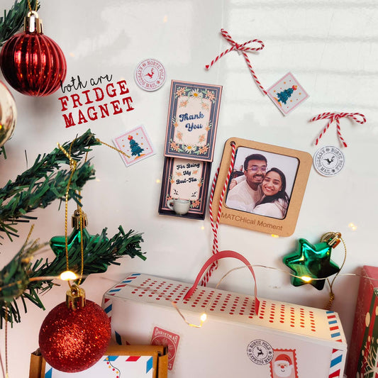 Tea Lover Christmas Gift Set - Fridge Magnet Matchbox with Picture Personalized Fridge Magnet Frame