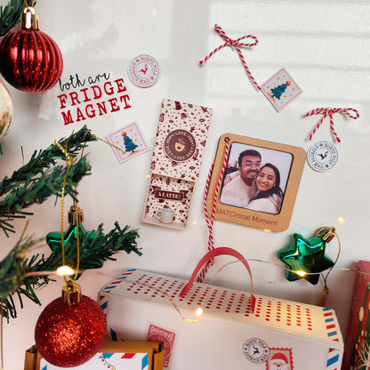 Coffee Lover with Personalized Picture Frame - Two Fridge Magnets Gift Set
