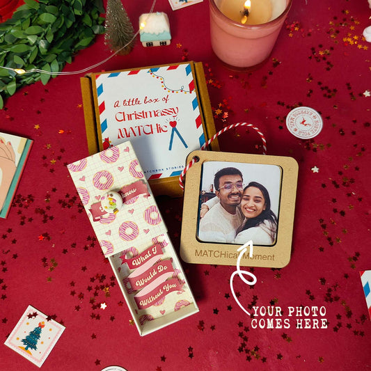 Love Theme Christmas Gift Set - Fridge Magnet Matchbox with Picture Personalized Fridge Magnet Frame