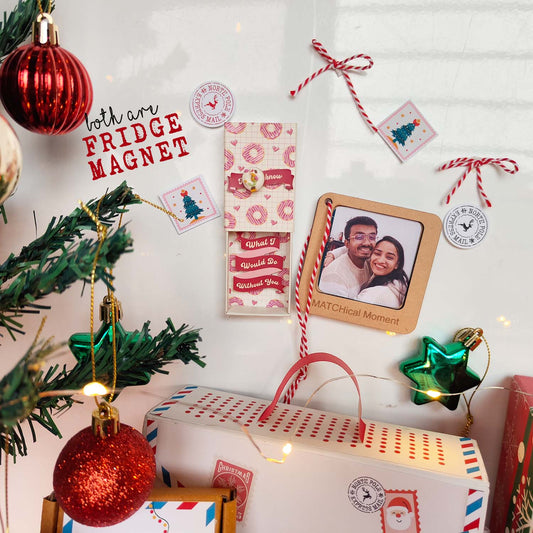 Love Theme Christmas Gift Set - Fridge Magnet Matchbox with Picture Personalized Fridge Magnet Frame