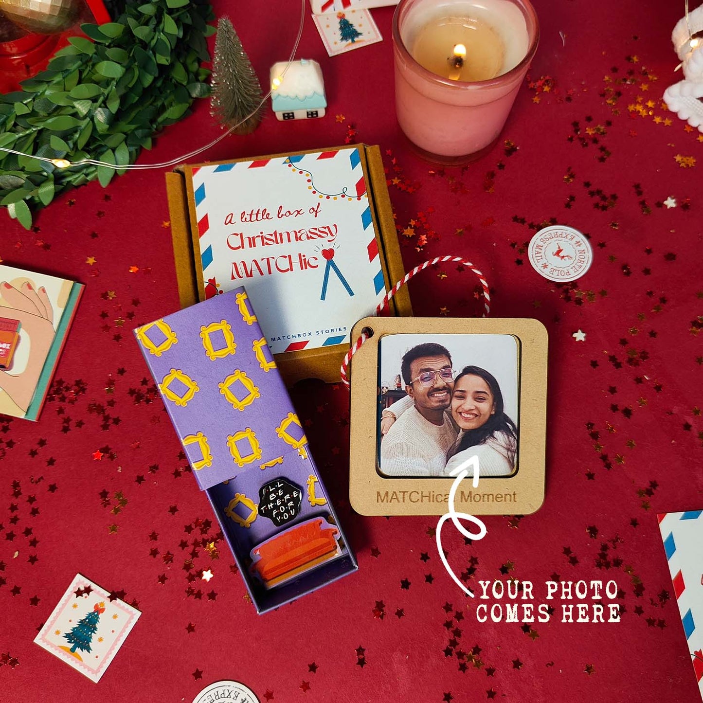 Friends Christmas Gift Set - Fridge Magnet Matchbox with Picture Personalized Fridge Magnet Frame