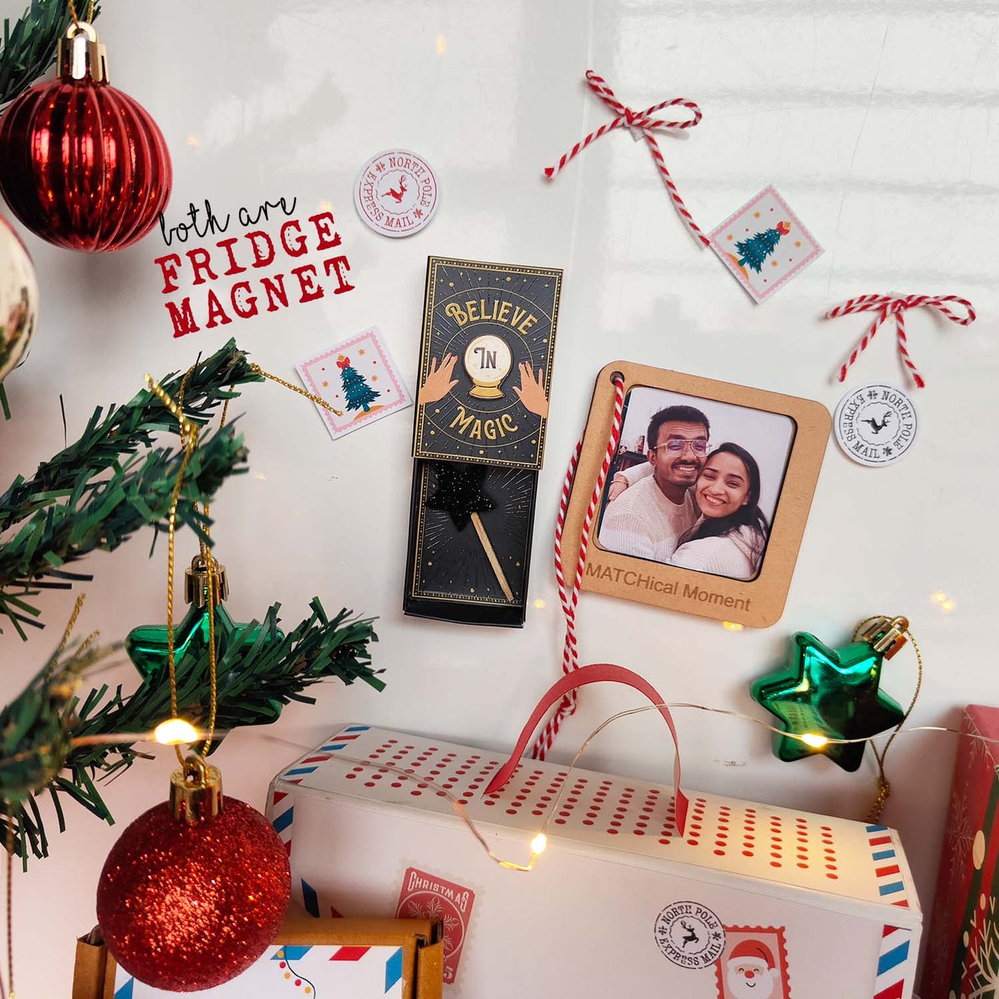 Christmas Magic Gift Set - Fridge Magnet Matchbox with Picture Personalized Fridge Magnet Frame