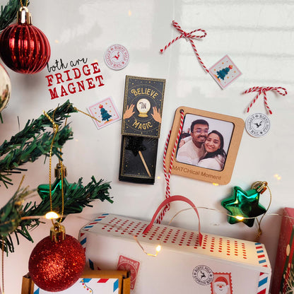Christmas Magic Gift Set - Fridge Magnet Matchbox with Picture Personalized Fridge Magnet Frame