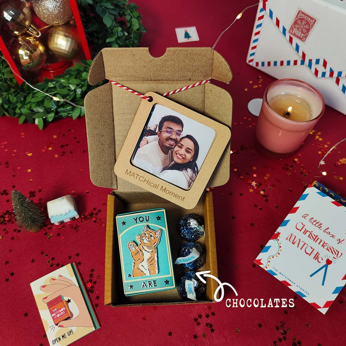 Cat Lover Christmas Gift Set - Fridge Magnet Matchbox with Picture Personalized Fridge Magnet Frame - 2