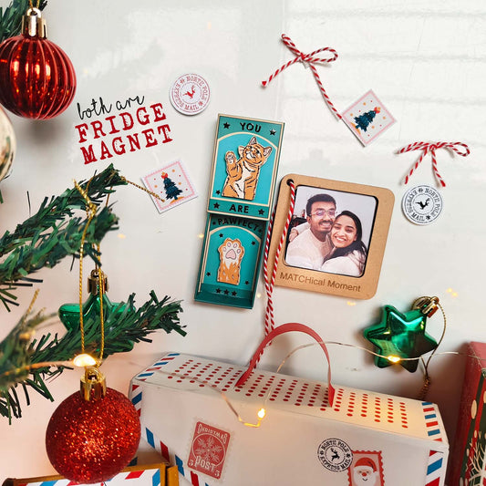Cat Lover Christmas Gift Set - Fridge Magnet Matchbox with Picture Personalized Fridge Magnet Frame - 2