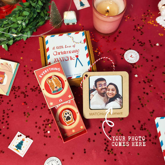 Dog Lover Christmas Gift Set - Fridge Magnet Matchbox with Picture Personalized Fridge Magnet Frame - 1