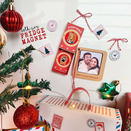 Dog Lover Christmas Gift Set - Fridge Magnet Matchbox with Picture Personalized Fridge Magnet Frame - 1
