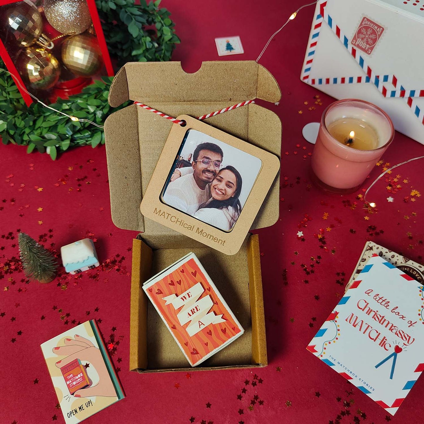Perfect Match Couple Christmas Gift Set - Fridge Magnet Matchbox with Picture Personalized Fridge Magnet Frame