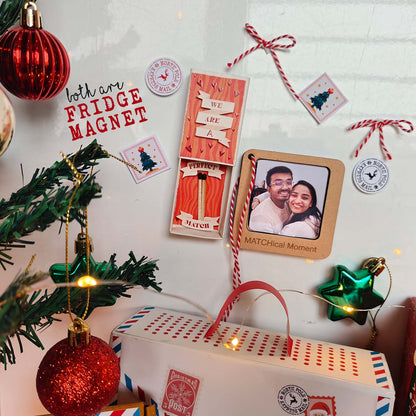 Perfect Match Couple Christmas Gift Set - Fridge Magnet Matchbox with Picture Personalized Fridge Magnet Frame
