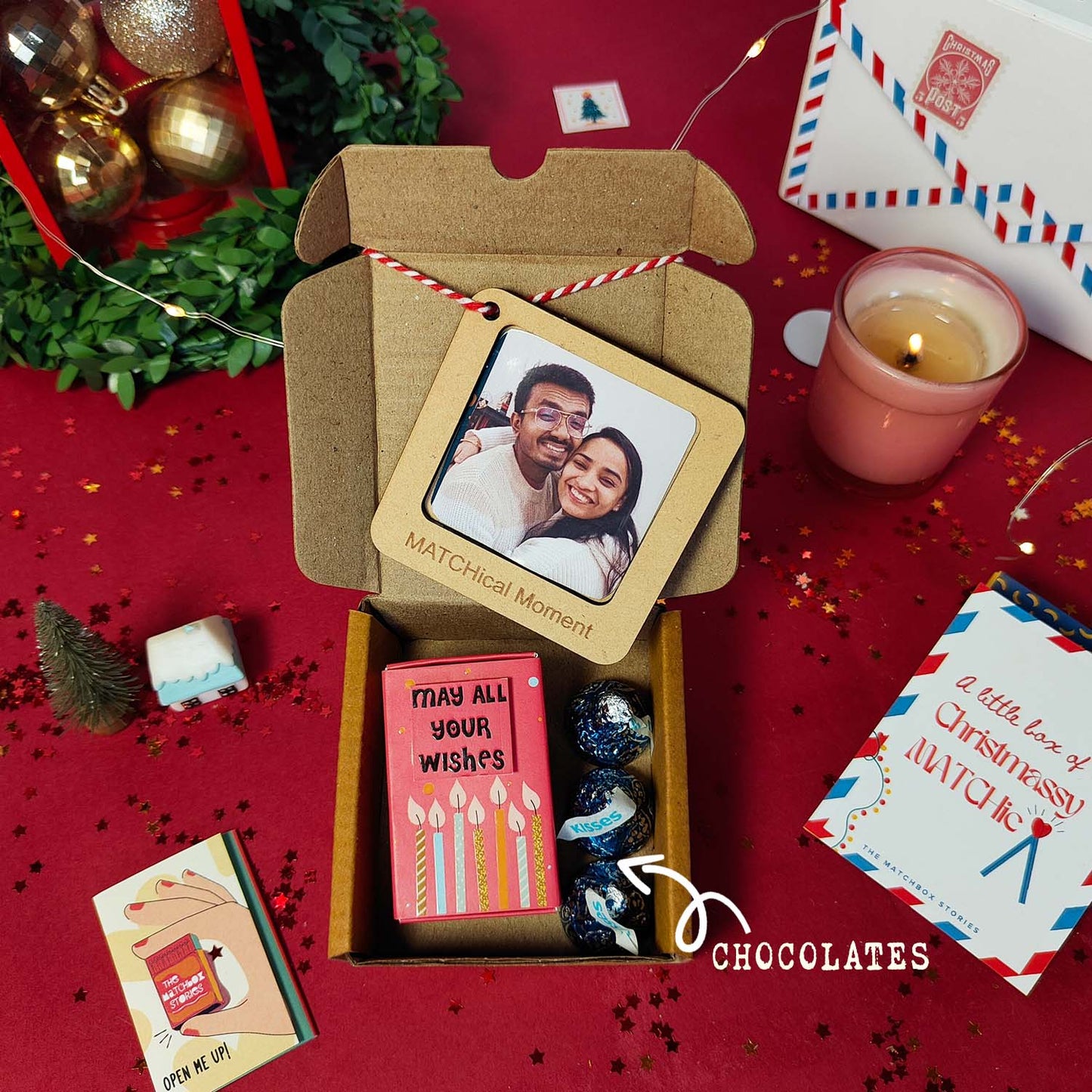 Christmas Wishes Gift Set - Fridge Magnet Matchbox with Picture Personalized Fridge Magnet Frame