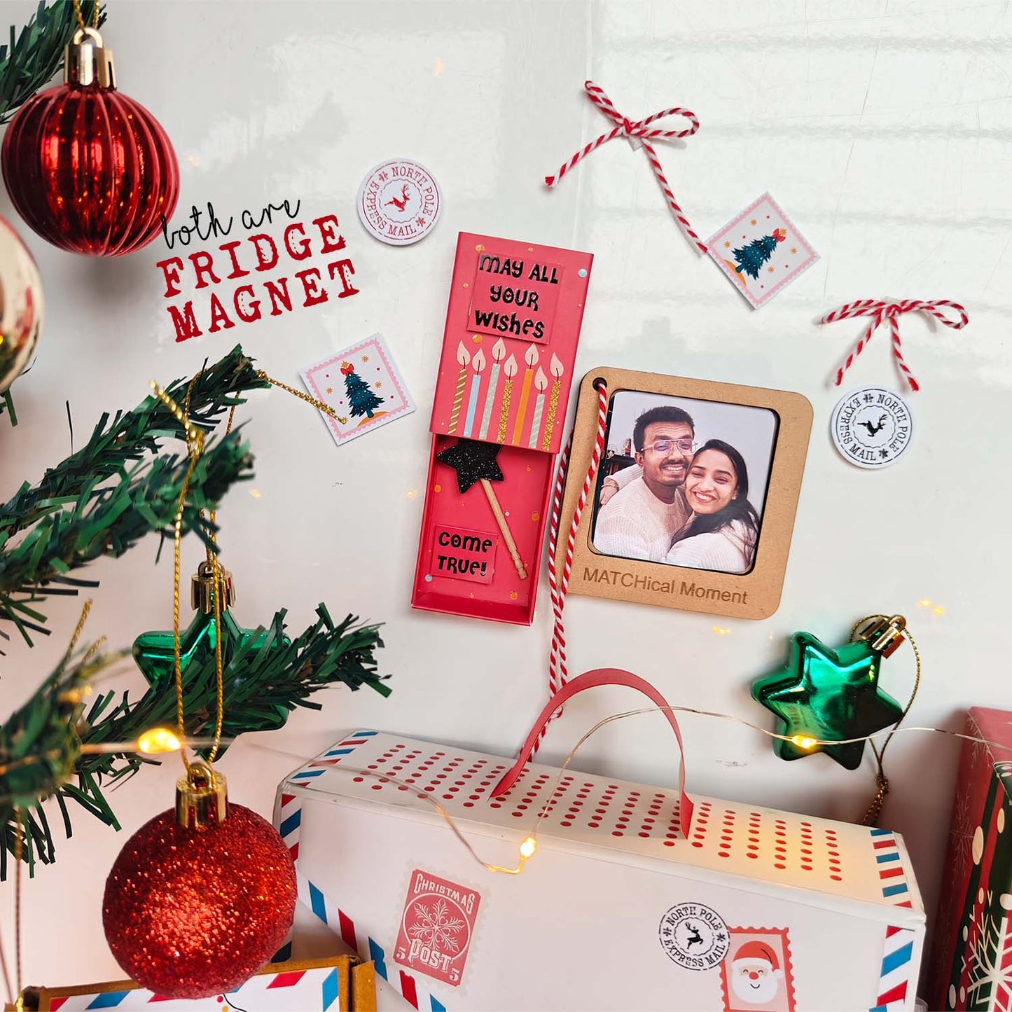 Christmas Wishes Gift Set - Fridge Magnet Matchbox with Picture Personalized Fridge Magnet Frame