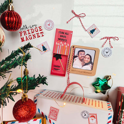 Christmas Wishes Gift Set - Fridge Magnet Matchbox with Picture Personalized Fridge Magnet Frame
